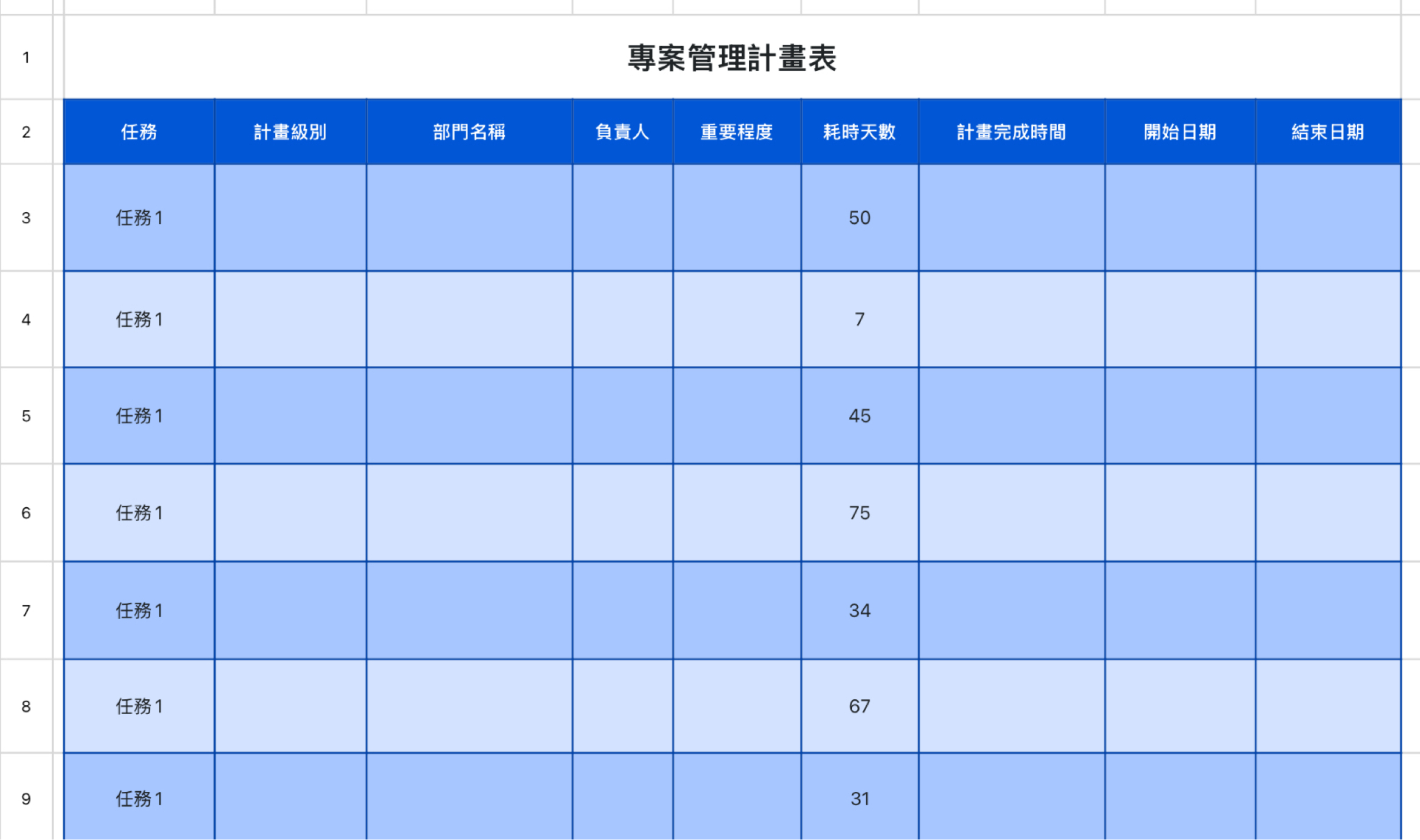 專案管理計畫表 1
